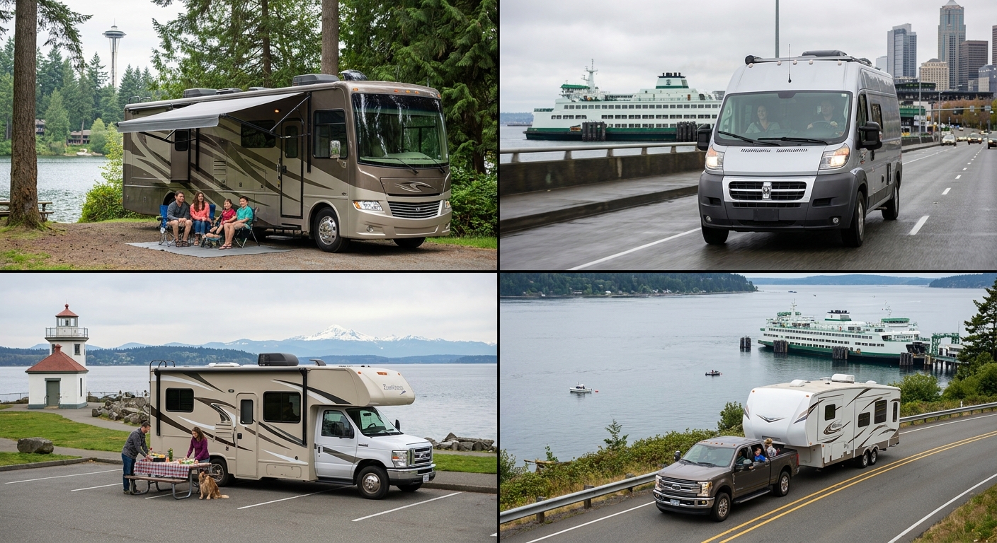 Family deciding on an RV size for their Seattle trip