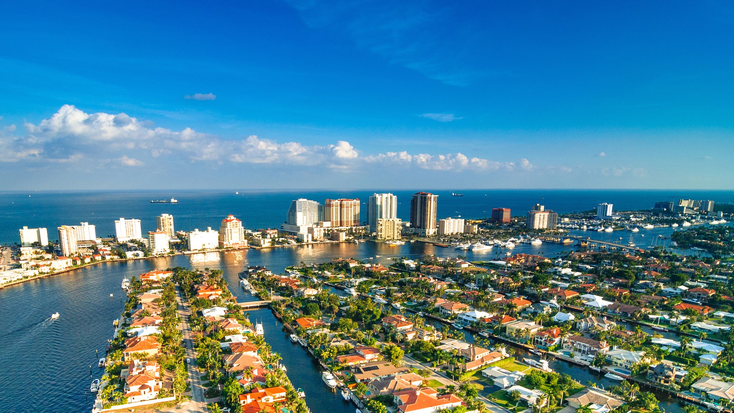 Stunning view of the Ft. Lauderdale coastline with high-rise buildings and the beach
