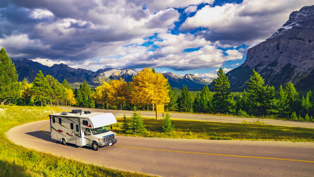 A scenic drive in a rented RV near Maintal during autumn
