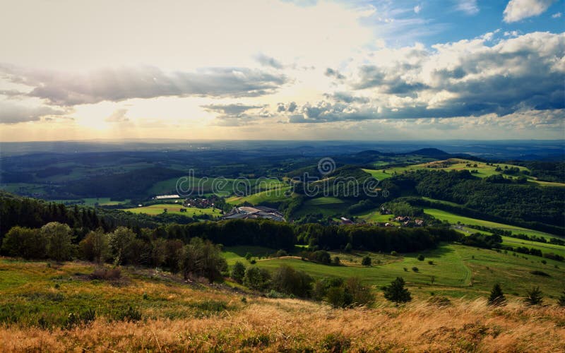 Scenic landscape view near Fulda, Germany at sunset