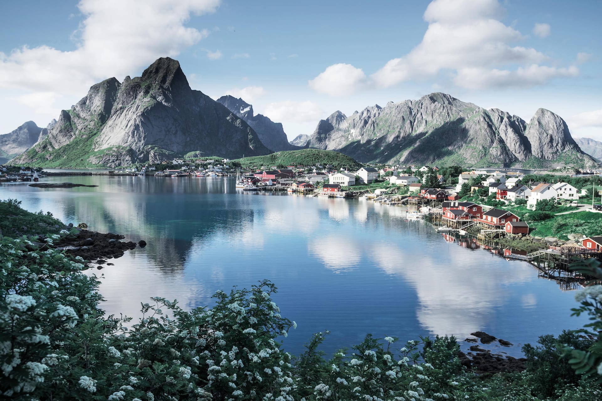 Scenic landscape of the fjords and mountains near Bodo, Norway