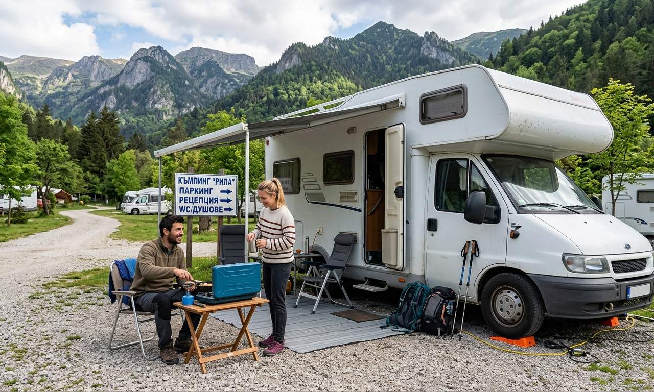 RV on a winding mountain road in Bulgaria, showcasing driving conditions