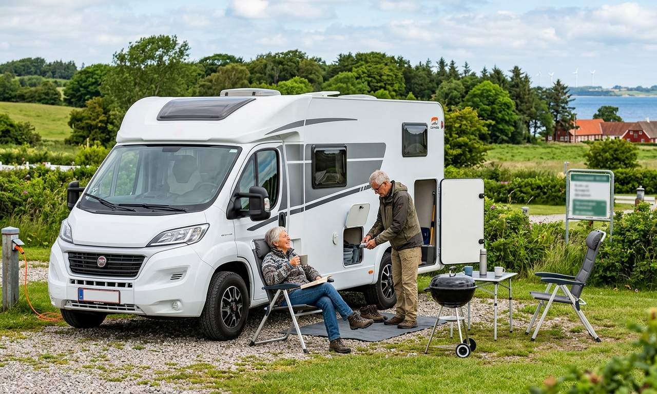Couple enjoying RV trip in Denmark