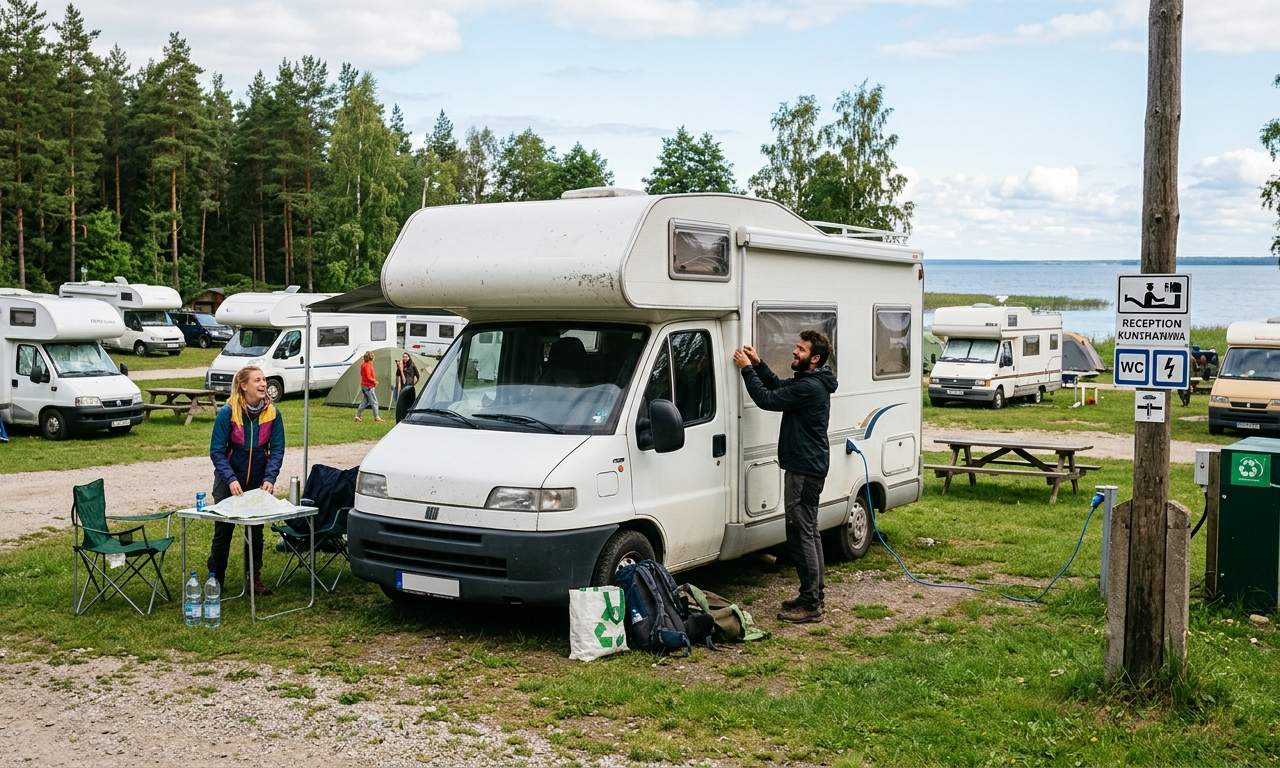 Motorhome parked in a scenic spot by the sea in Estonia