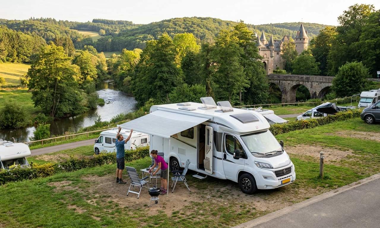 Couple enjoying a small campervan in Luxembourg