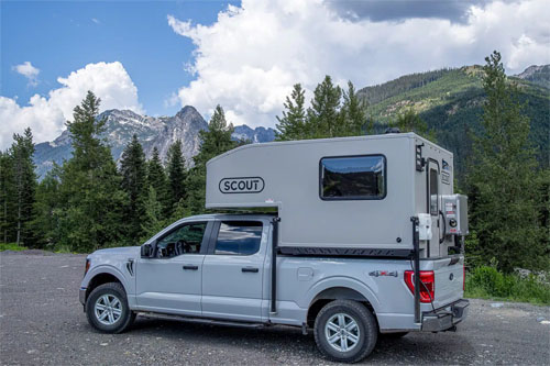 Scout Truck Camper on a Ford F-150 with a stunning mountain view backdrop