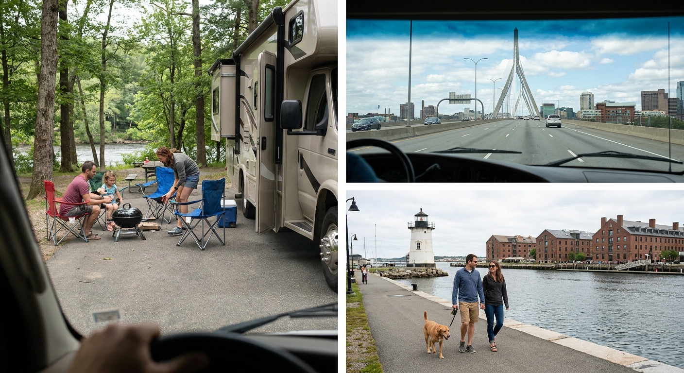 Motorhome parked near historic Boston streets