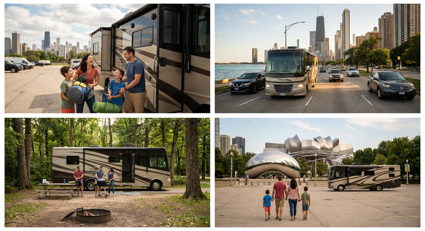Motorhome parked by Chicago lakefront