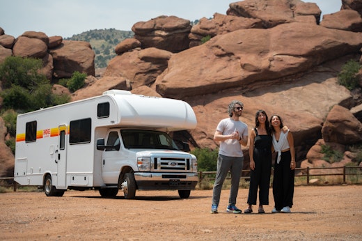Scenic road trip through the Colorado mountains in a rented campervan