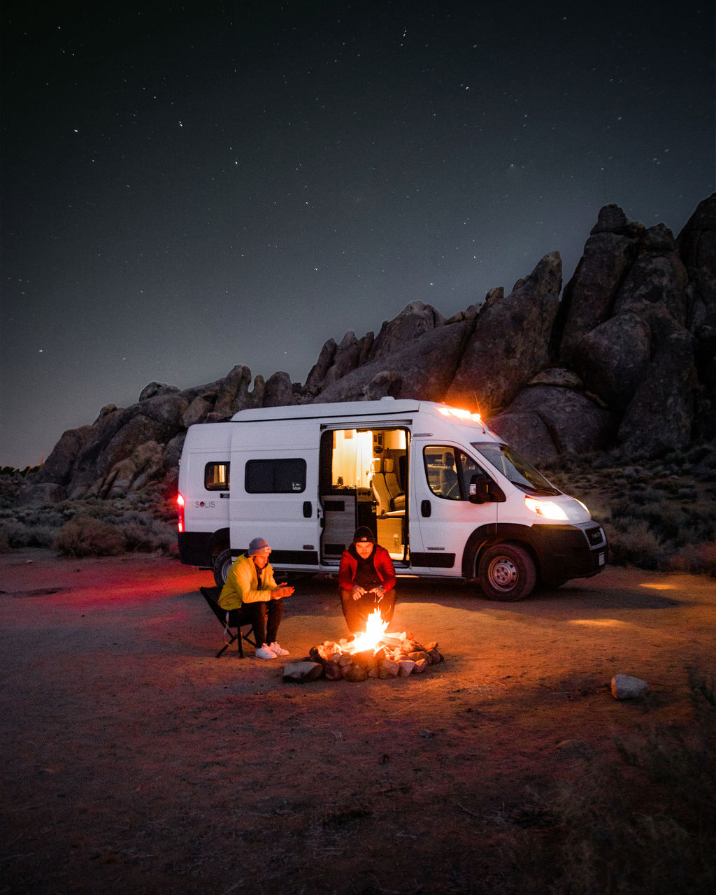 A campervan driving on a scenic road near Denver, Colorado.