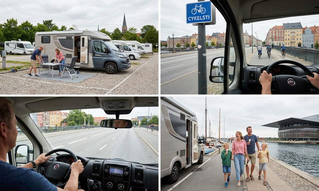 Person holding car keys next to a rental RV in Copenhagen