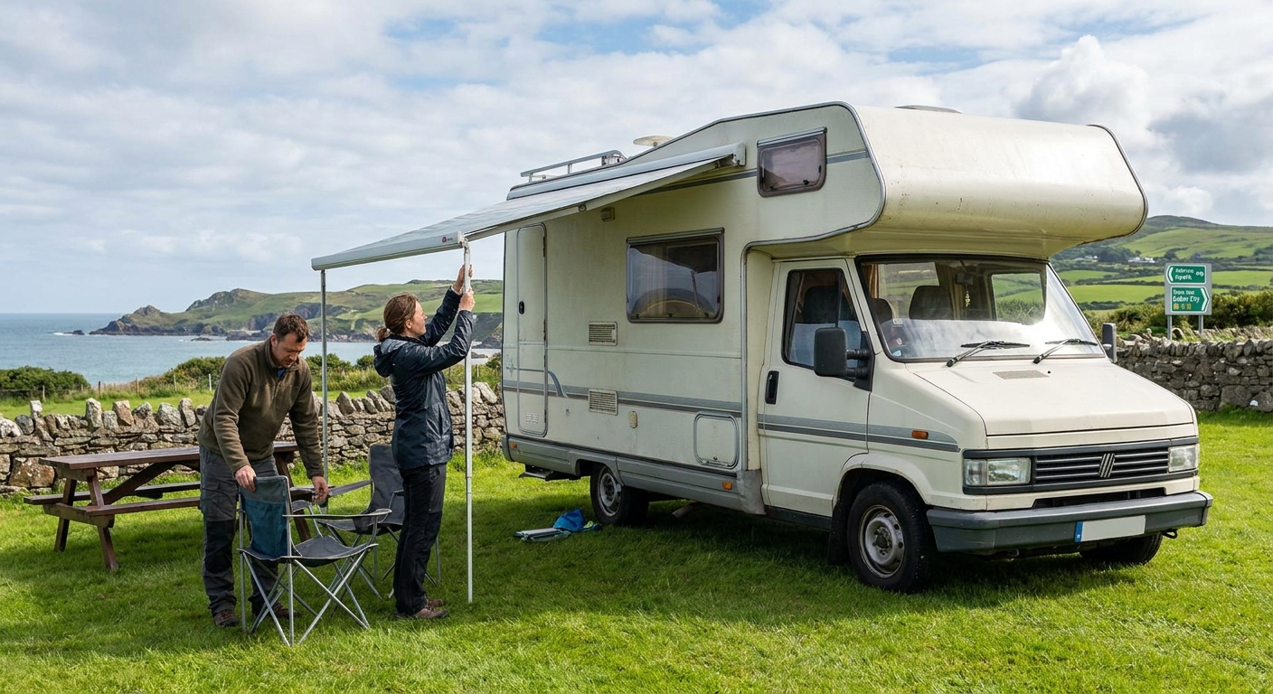 Different RV classes side-by-side in a green landscape for Dublin travel