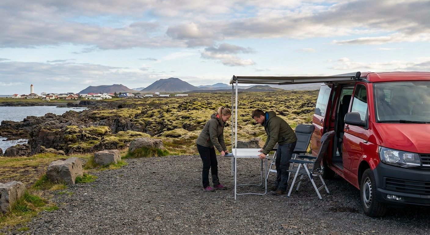 Winter RV camping in Keflavík during shoulder season