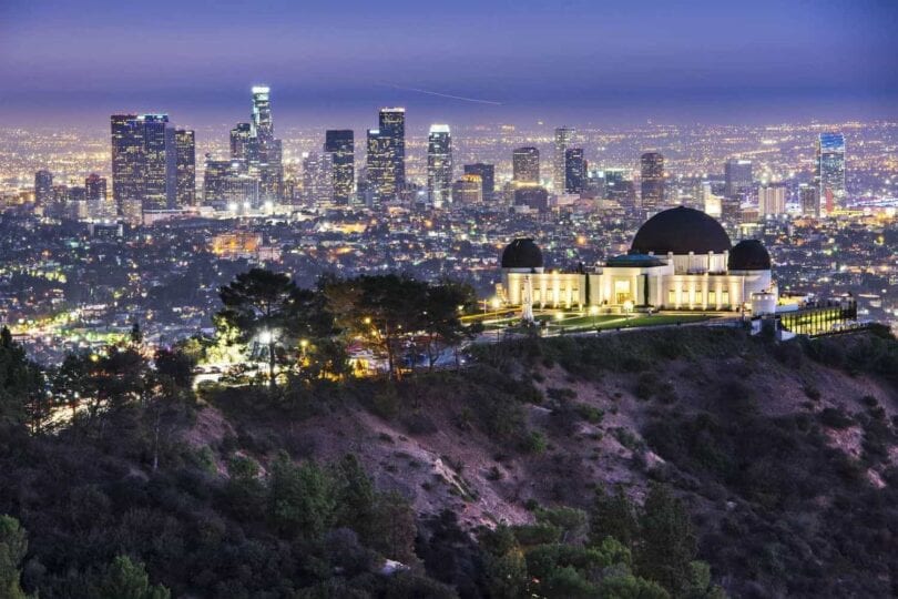 View of downtown Los Angeles from Griffith Observatory, a popular spot for visitors