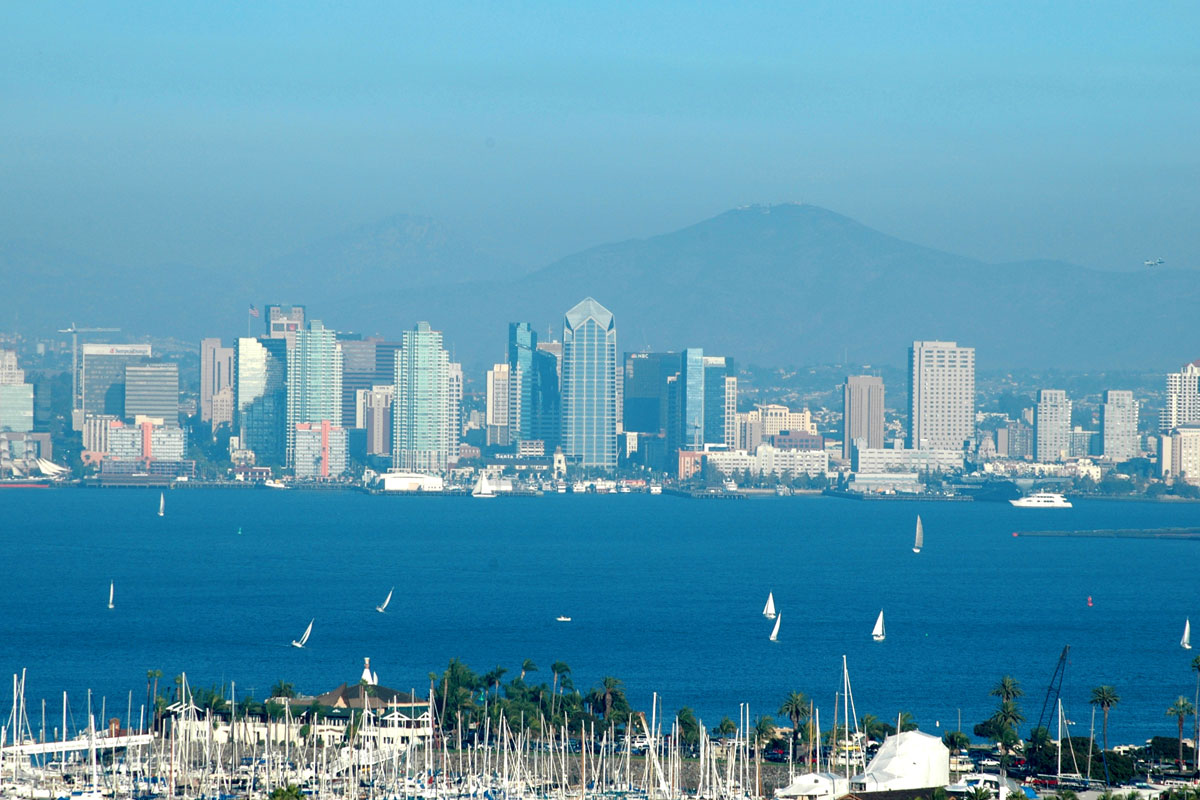 San Diego skyline with a view of the city and bay