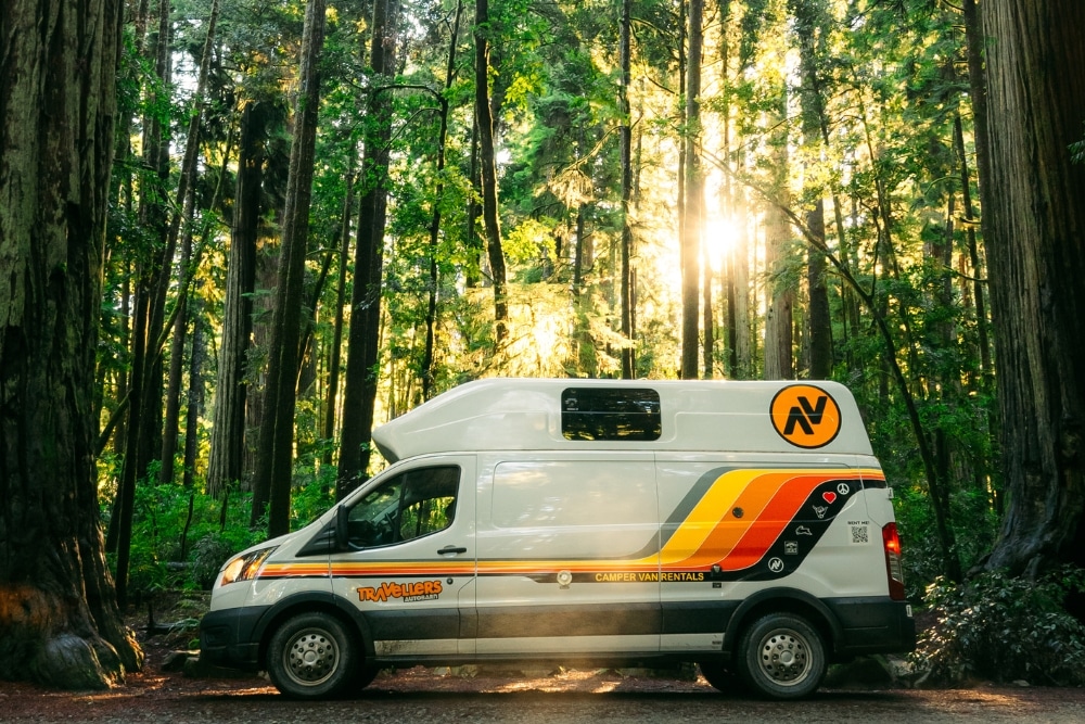 A campervan parked on a scenic road in San Diego County