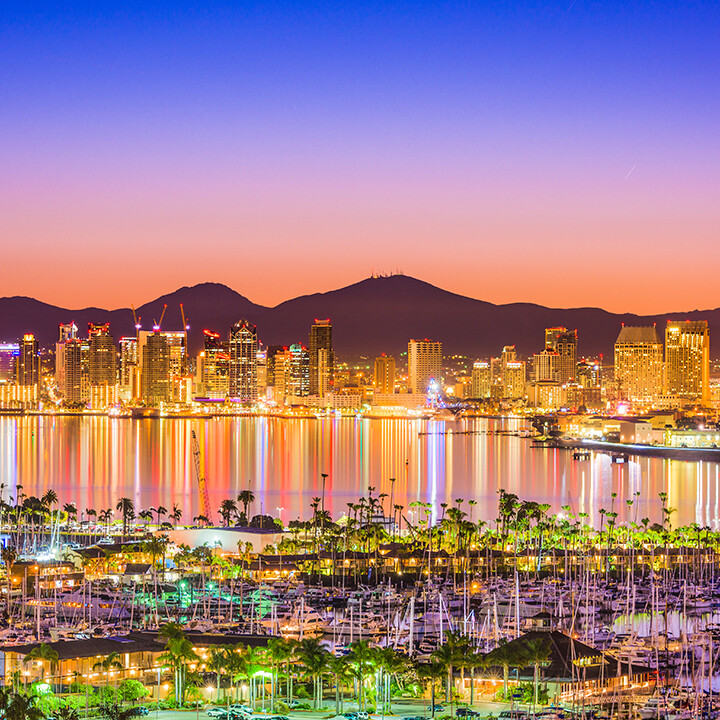 An overview of the San Diego skyline and bay, perfect for an RV trip