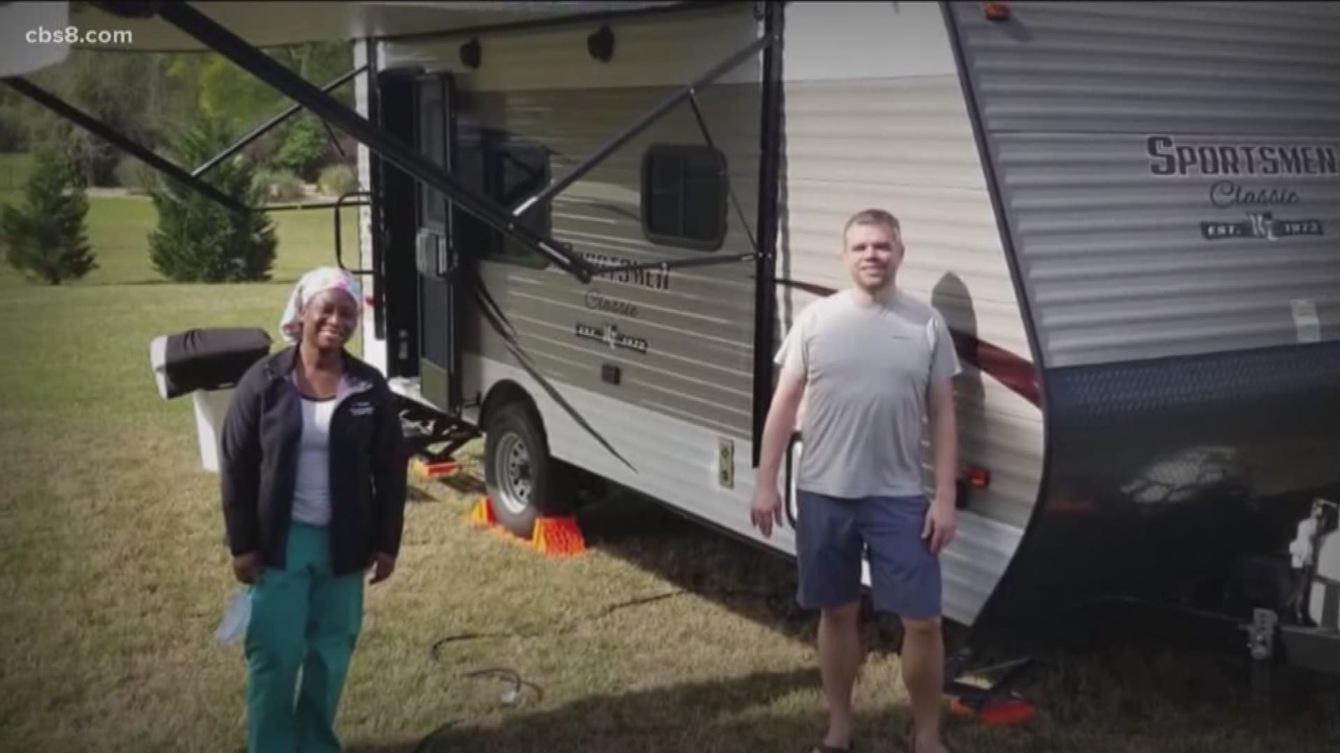 A family enjoying their Class C motorhome rental at a San Diego campground
