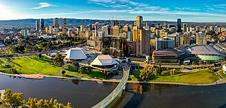 Adelaide city skyline viewed from the surrounding hills