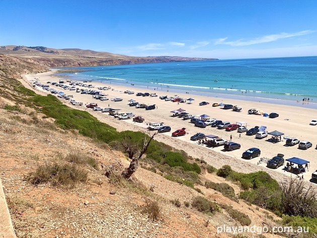 Driving a campervan on Sellicks Beach near Adelaide