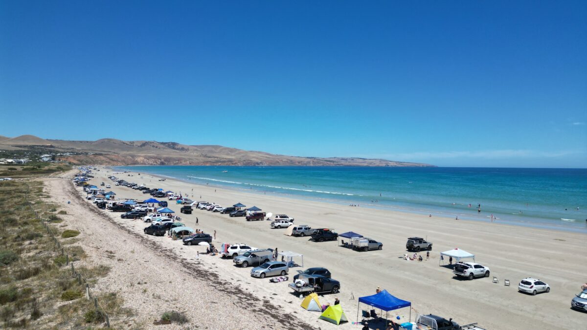 Driving a rented RV on the beach near Adelaide