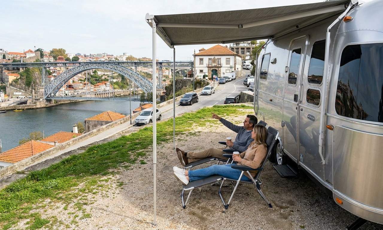 Family enjoying a long term RV rental trip in Porto