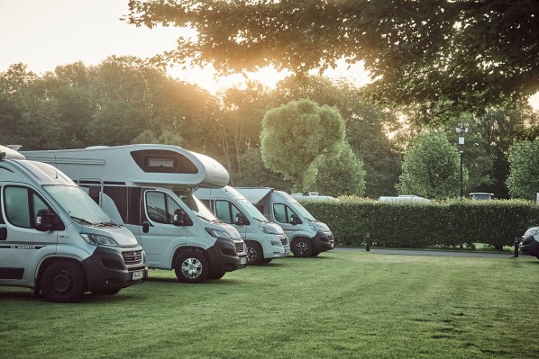 Overview of a camper park near Amsterdam with multiple RVs