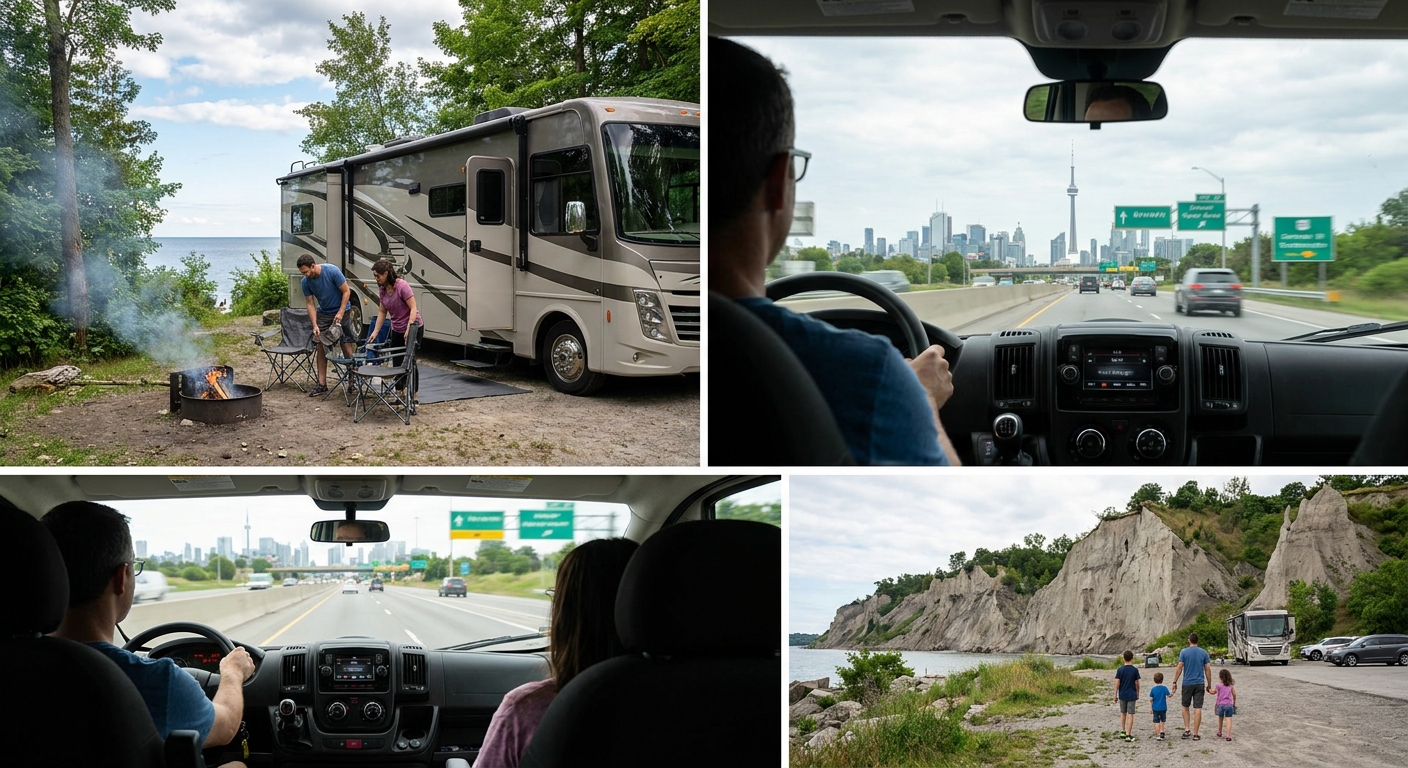 Family enjoying RV rental in Toronto campsite