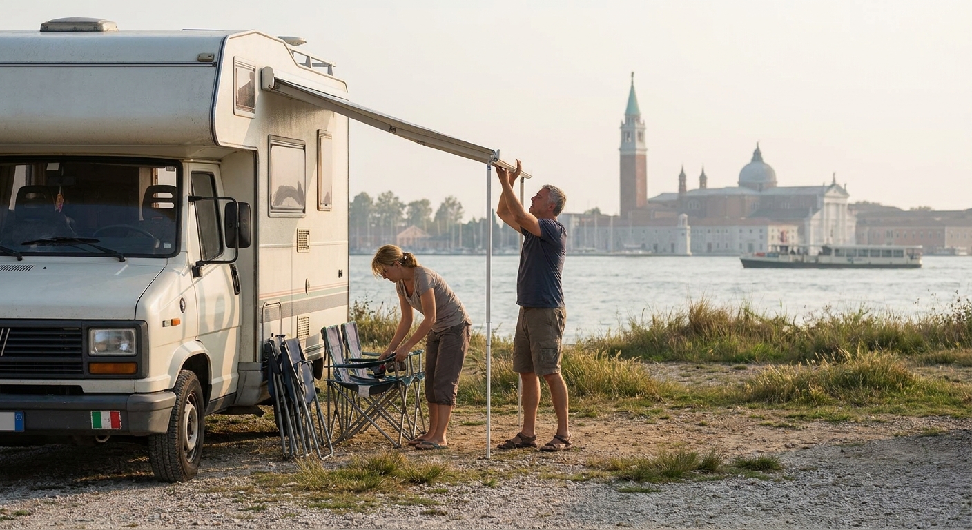 Motorhome parked near Venice lagoon