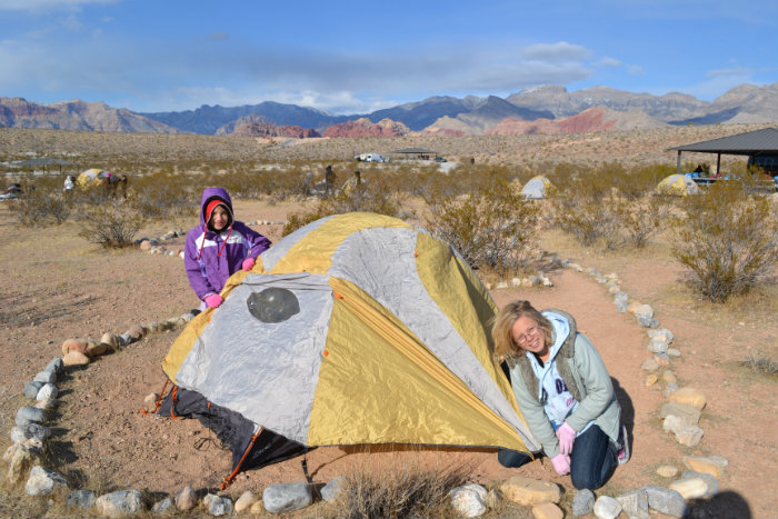 Family camping in Red Rock Canyon near Las Vegas
