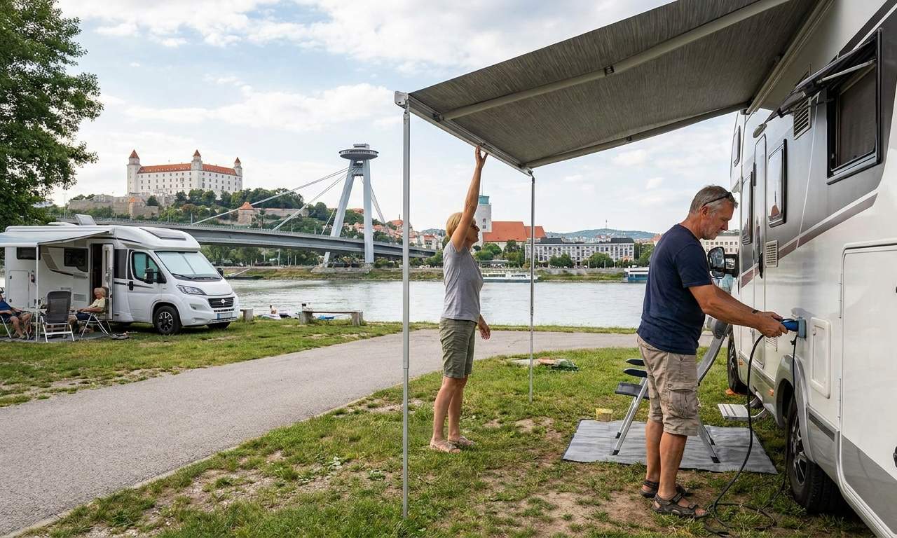 Kamper na malowniczej drodze w Bratysławie
