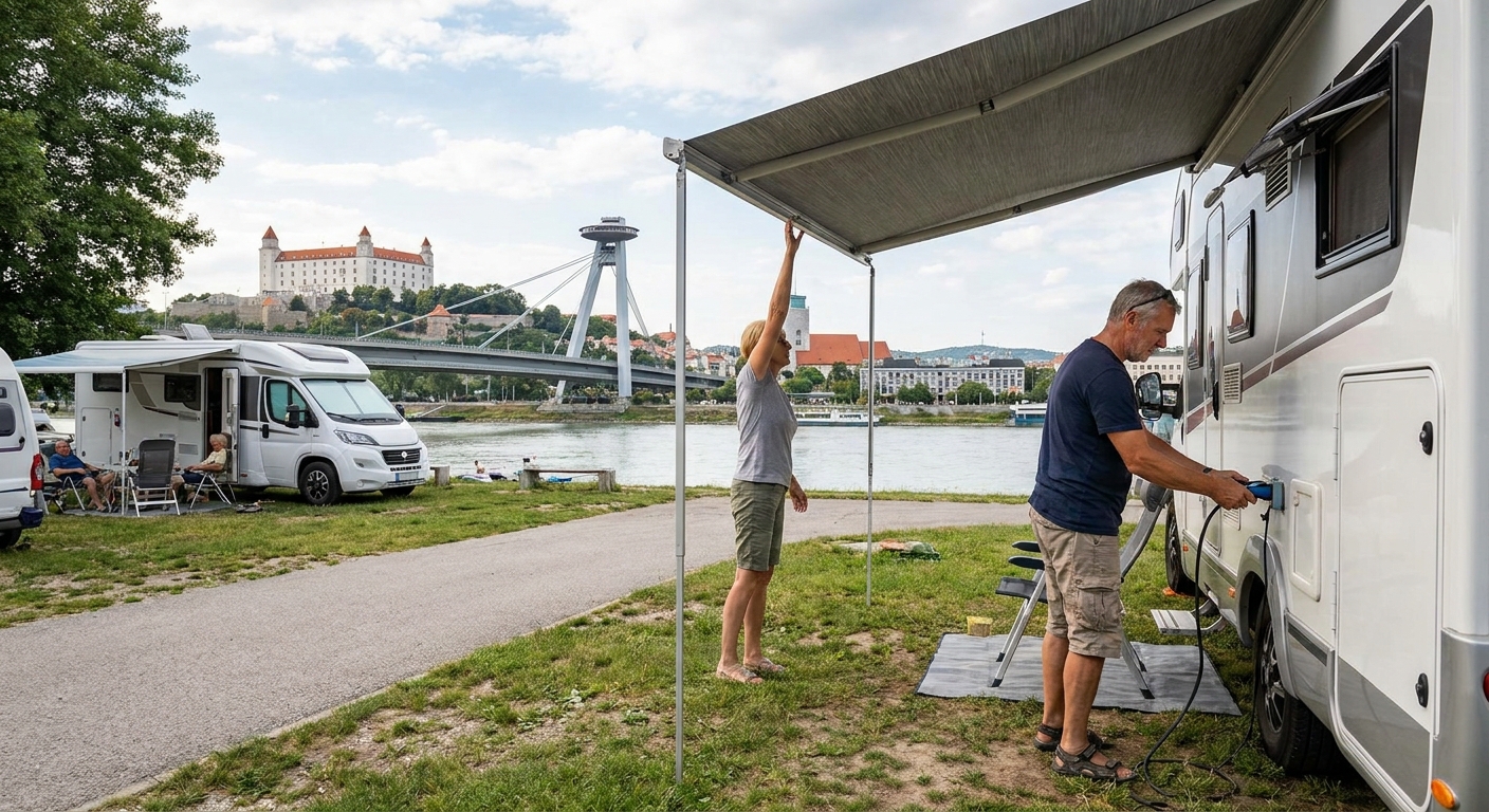 Motorhome parked near a scenic overlook in Bratislava