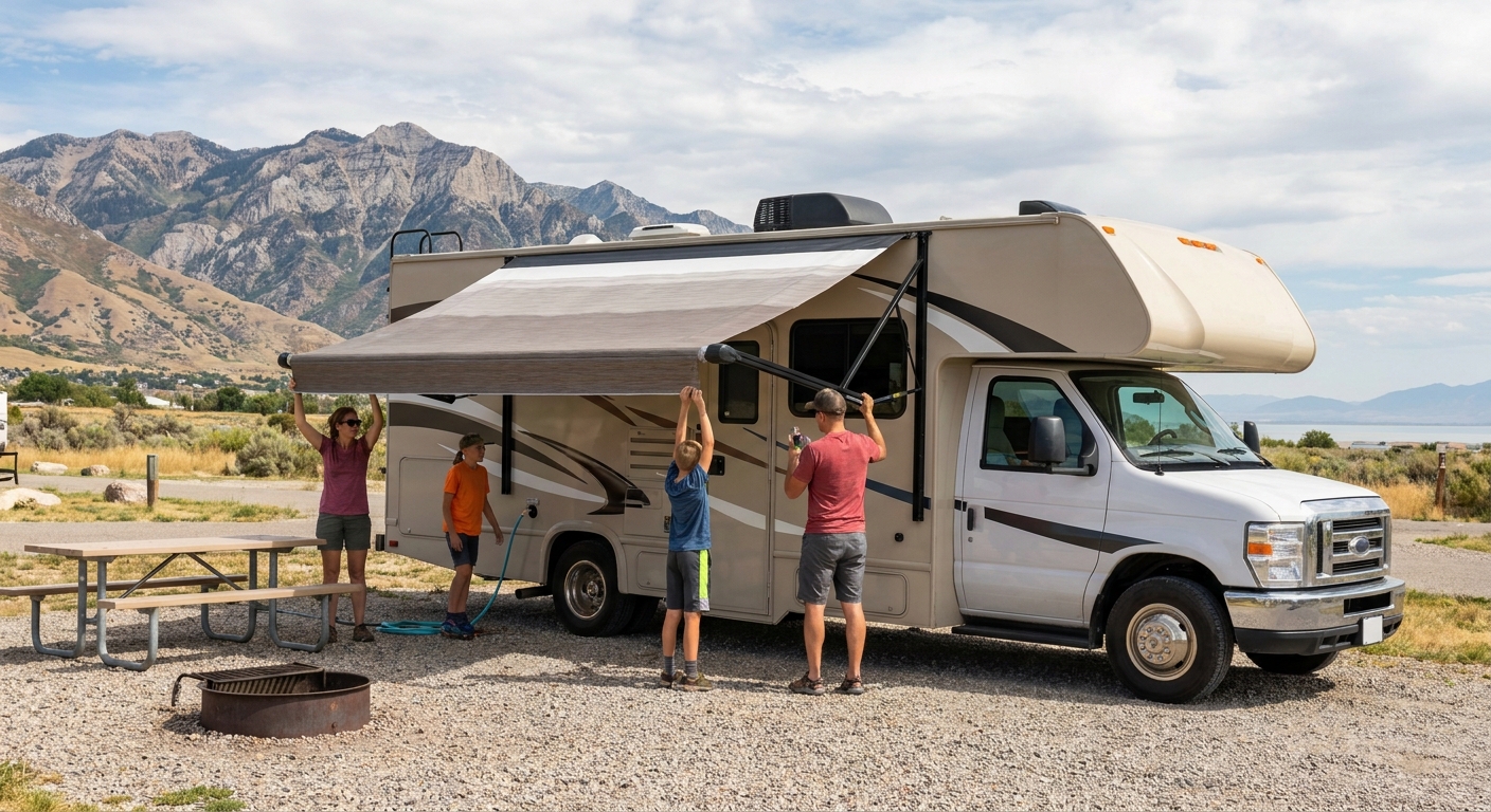 A panoramic overview of a recommended RV route map around Salt Lake City.