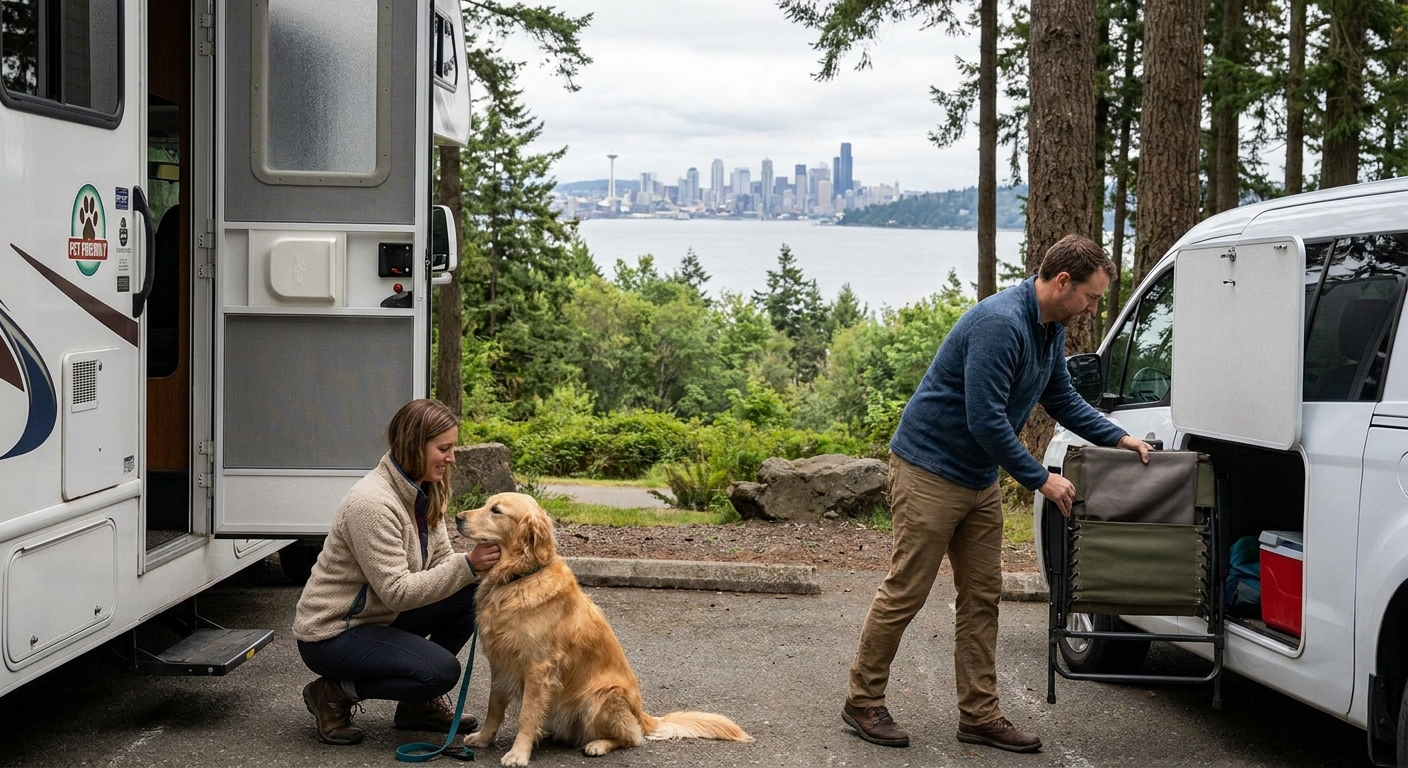 Overview of a pet-friendly RV route map around Seattle