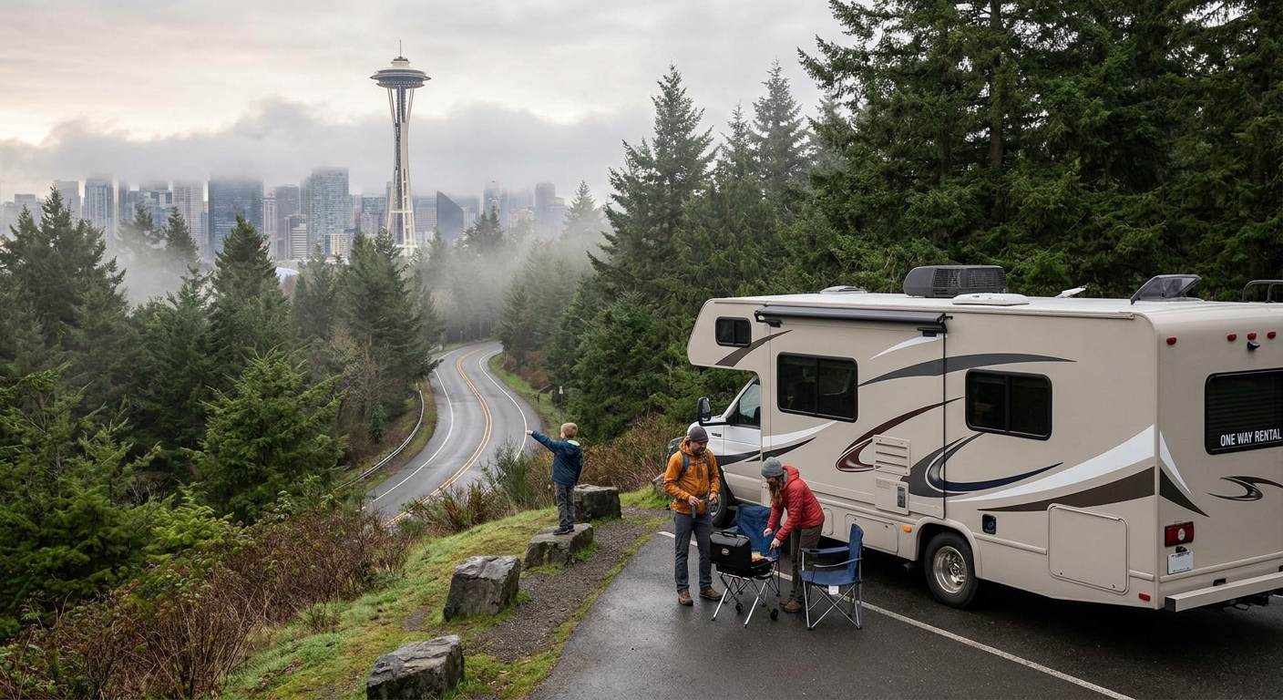 A cost breakdown graphic for Seattle RV rentals showing seasonal price variations.